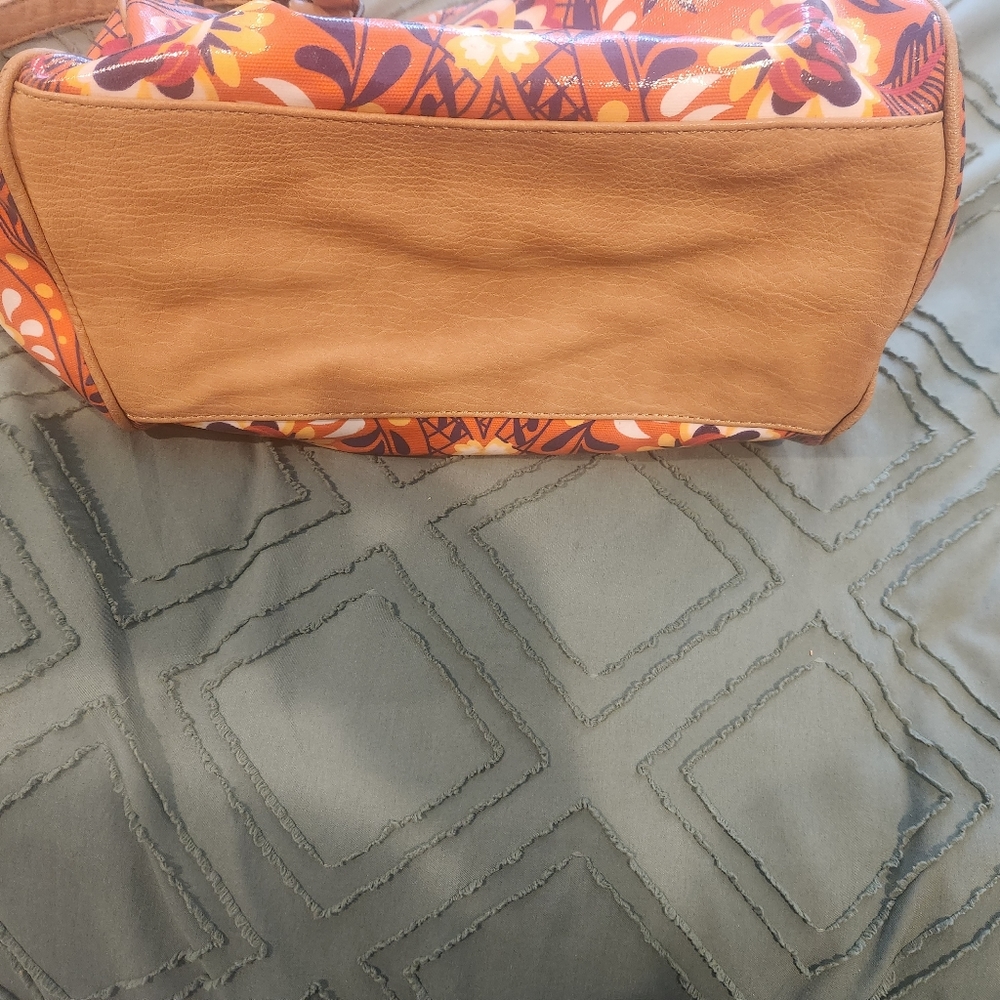 Envy orange,  purple, tan, and gold shoulder bag. Carried once. - Picture 6 of 8